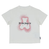 Palm Angels Ivory T-Shirt With Pink Spray Paint Bear
