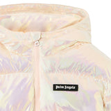 Palm Angels Ivory Iridescent Logo Puffer Jacket