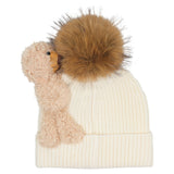 Monnalisa Cream Knitted Wool Teddy Bear Hat