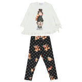 Monnalisa Ivory & Black Teddy Print Leggings Set