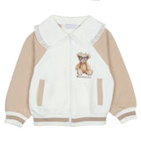 Monnalisa Ivory Cotton Rhinestone Bear Jacket