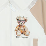 Monnalisa Ivory Cotton Rhinestone Bear Jacket