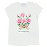 Monnalisa Ivory Rose Print Cotton Jersey T-Shirt