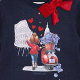 Monnalisa Navy Colosseum Bow Sweatshirt Dress