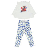Monnalisa White Maxi T-Shirt With Folral Leggings