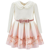 Monnalisa Ivory & Pink Ombre Milano Bow Print Dress