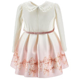 Monnalisa Ivory & Pink Ombre Milano Bow Print Dress