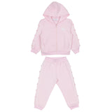 Monnalisa Pink Tracksuit With Lace & Bow Trims