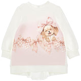 Monnalisa Pink & White Puppy Sweatshirt Dress