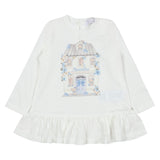 Monnalisa Ivory Leggings Set With Vintage Blue Rose Print