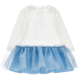 Monnalisa White Jersey & Blue Tulle Dress