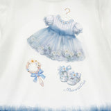 Monnalisa White Jersey & Blue Tulle Dress