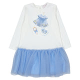 Monnalisa White Jersey & Blue Tulle Dress