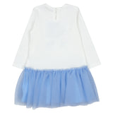 Monnalisa White Jersey & Blue Tulle Dress