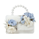 Monnalisa White Mini Bag With Blue Plush Flowers