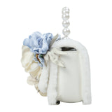 Monnalisa White Mini Bag With Blue Plush Flowers