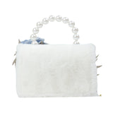 Monnalisa White Mini Bag With Blue Plush Flowers