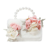 Monnalisa White Mini Bag With Pink Plush Flowers