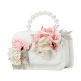 Monnalisa White Mini Bag With Pink Plush Flowers