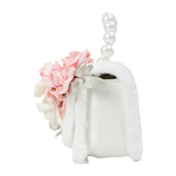 Monnalisa White Mini Bag With Pink Plush Flowers