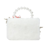 Monnalisa White Mini Bag With Pink Plush Flowers