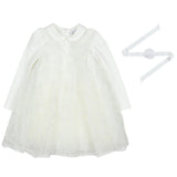 Monnalisa Ivory Tulle Dress With Flower Sash