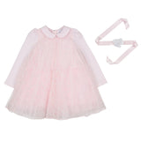 Monnalisa Pink Tulle Dress With Flower Sash
