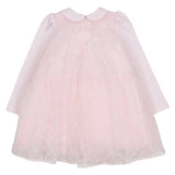 Monnalisa Pink Tulle Dress With Flower Sash