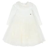 Monnalisa Ivory Dress With Tulle And Roses