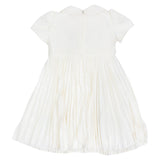 Monnalisa Ivory Pleated Dress With Rose Appliques