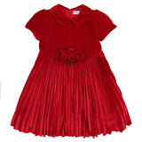 Monnalisa Red Pleated Dress With Rose Appliques