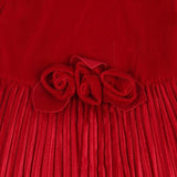 Monnalisa Red Pleated Dress With Rose Appliques
