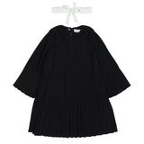 Monnalisa Black Pleated Dress With White Ruffle Collar