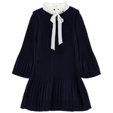 Monnalisa Blue Pleated Dress With White Ruffle Collar
