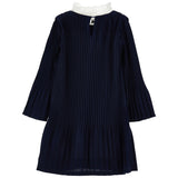 Monnalisa Blue Pleated Dress With White Ruffle Collar