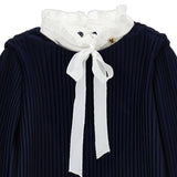 Monnalisa Blue Pleated Dress With White Ruffle Collar