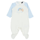 Monnalisa White & Blue Cotton Rainbow Bear Babysuit Set