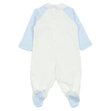 Monnalisa White & Blue Cotton Rainbow Bear Babysuit Set