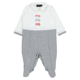 Monnalisa White & Grey Jumpsuit With Embroidered Cars