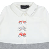 Monnalisa White & Grey Jumpsuit With Embroidered Cars