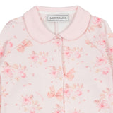 Monnalisa Pink Jumpsuit With Bows And Roses
