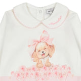 Monnalisa Ivory & Pink Puppy Dog Babygrow