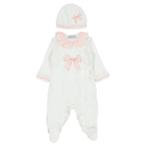Monnalisa White & Peach Pink Babysuit Set