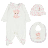 Monnalisa Ivory & Pink Teddy Bear Print Babysuit Set