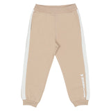 Monnalisa Beige Joggers With Stripes And Logo