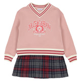 Dolce & Gabbana Peach V-neck plaid-skirt dress