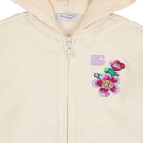 Dolce & Gabbana Ivory Floral Embroidery Hooded Zip-Up Top