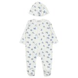 Moncler White & Blue Teddy Bear Logo Print Footie Set