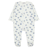 Moncler White & Blue Teddy Bear Logo Print Footie Set
