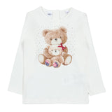 iDO White Sweet bear print T-Shirt with rhinestones